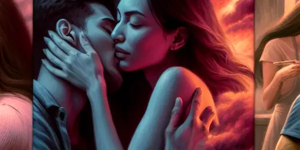 A triptych depicting the emotional spectrum of adult relationships: romance, conflict, and everyday companionship.