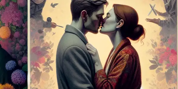 A triptych depicting the emotional journey of a couple through romance, conflict, and everyday interactions.