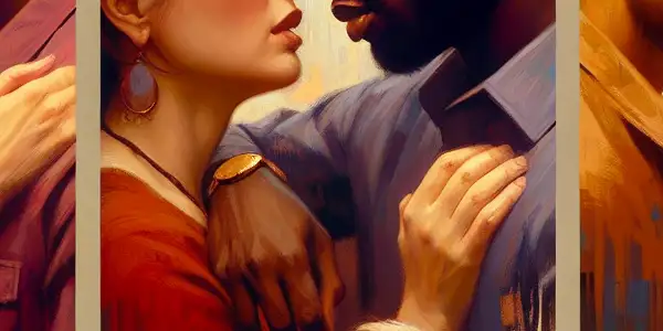 A triptych illustrating the emotional spectrum of adult relationships: romance, conflict, and everyday intimacy.