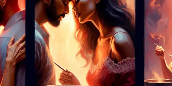 A triptych illustrating the emotional journey of adult relationships: romance, conflict, and everyday life.